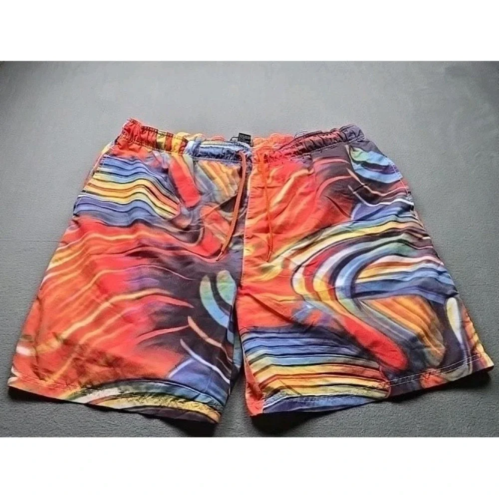 Highland Outfitters Mens Size L Multicolor Swirl Rainbow‎ Swim Beach Shorts